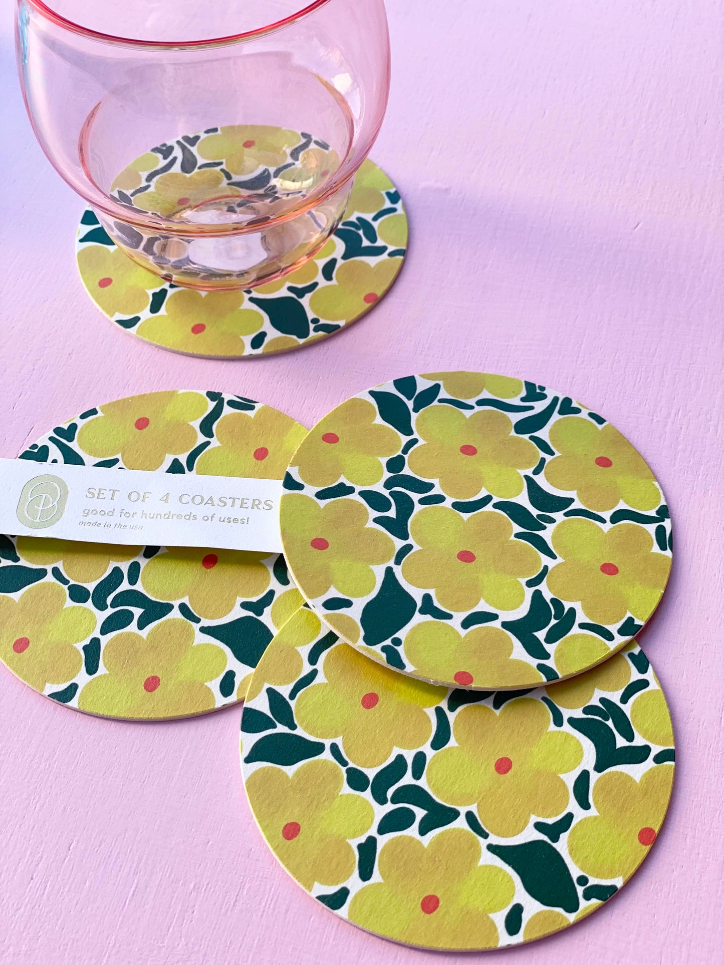 sunshine daffodil coaster - set of 4