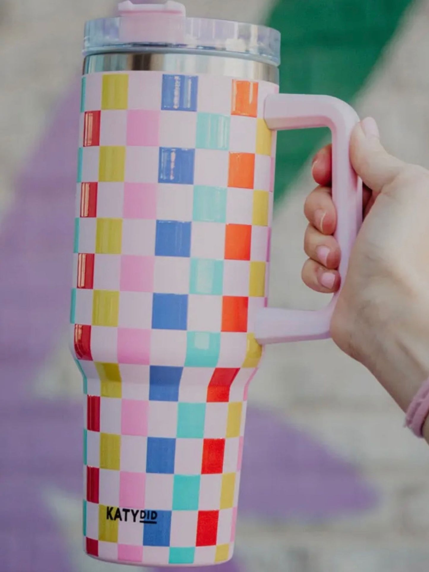 multicolored checkered 40oz tumbler