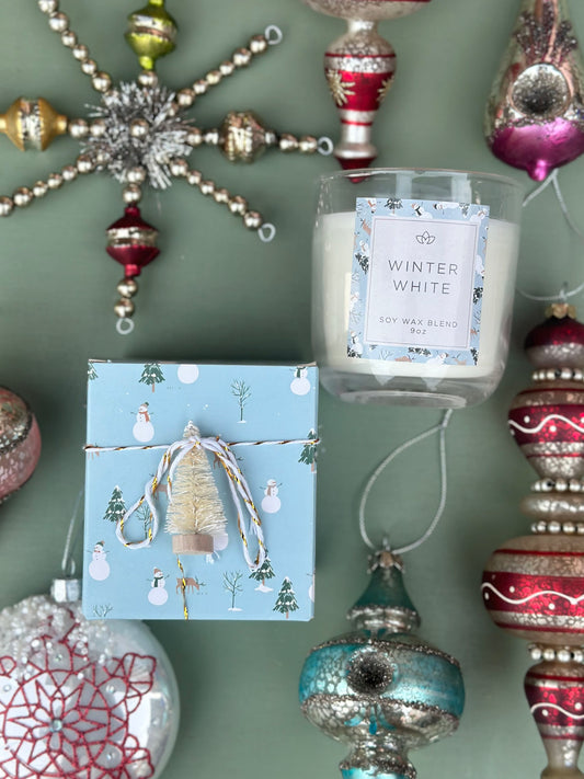 snowman boxed candle - winter white