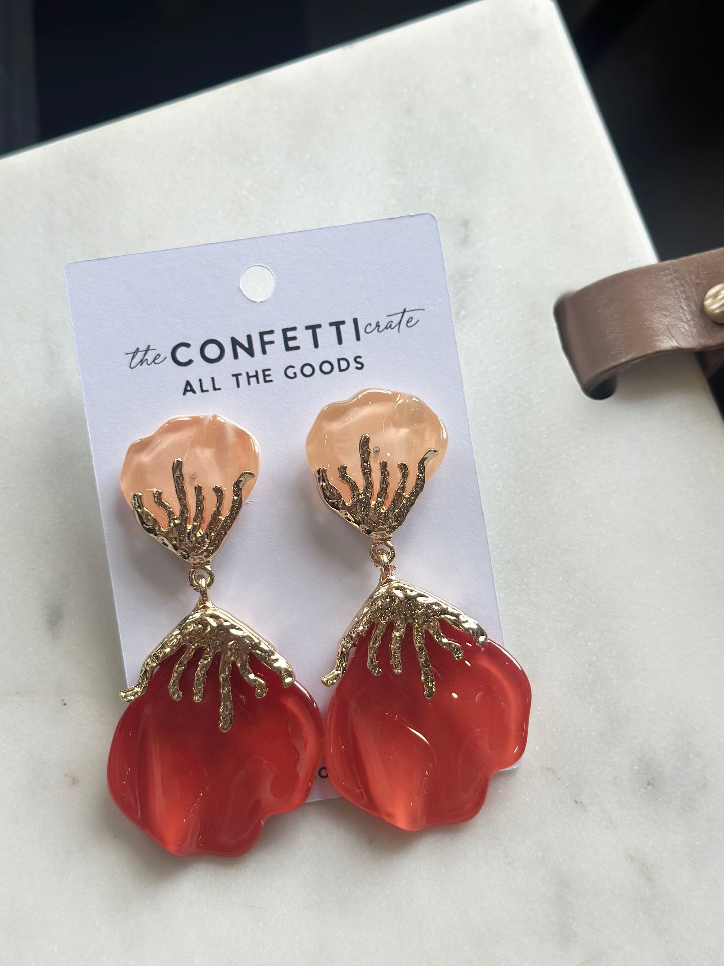 class in coral earrings