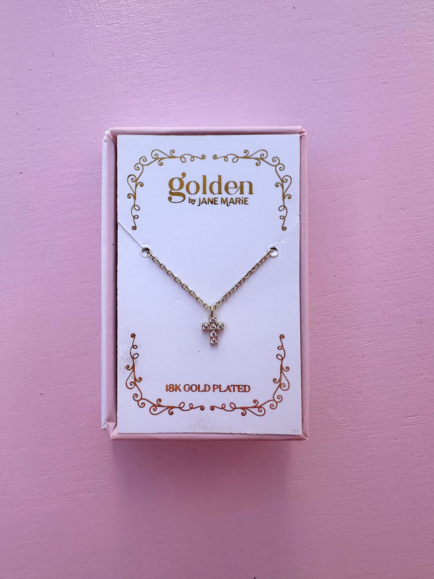 mini crystal cross necklace - 18K gold plated
