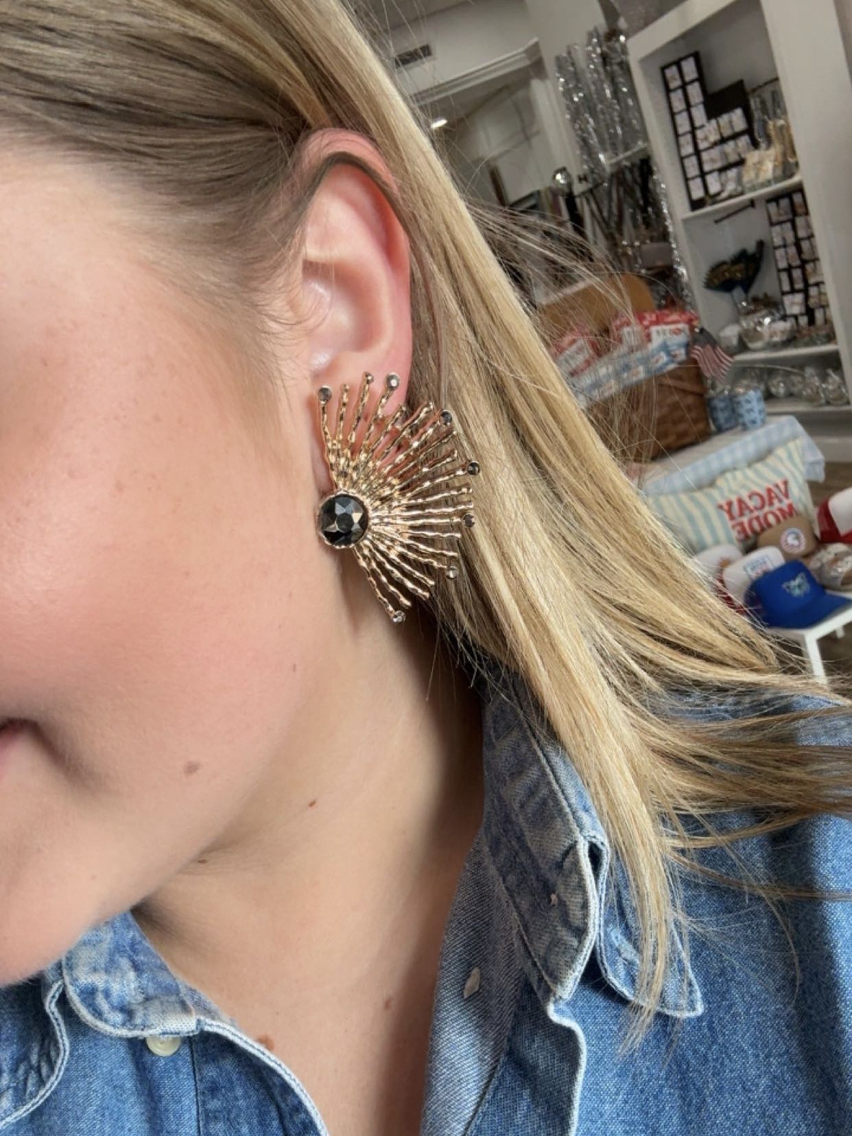 edge accent half sunburst earrings