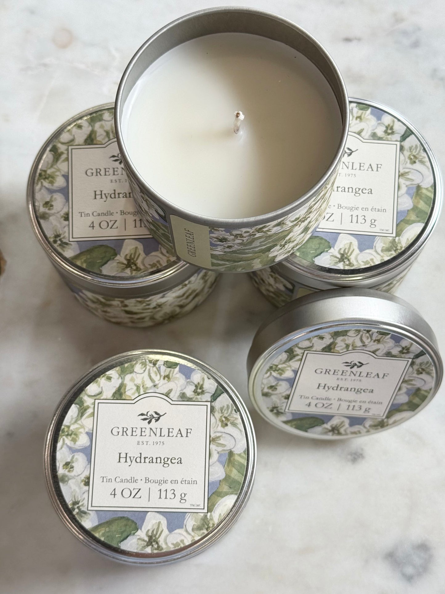 hydrangea - tin candle
