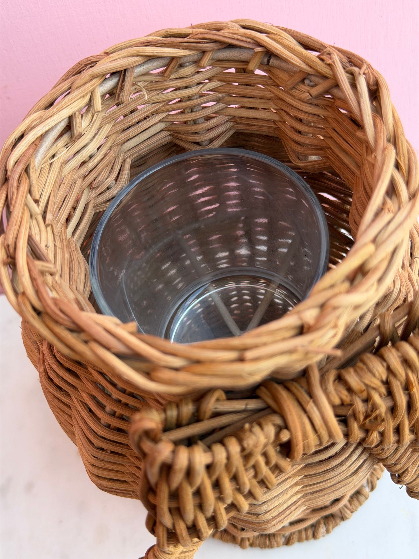 hand woven rattan vase with bow - hourglass