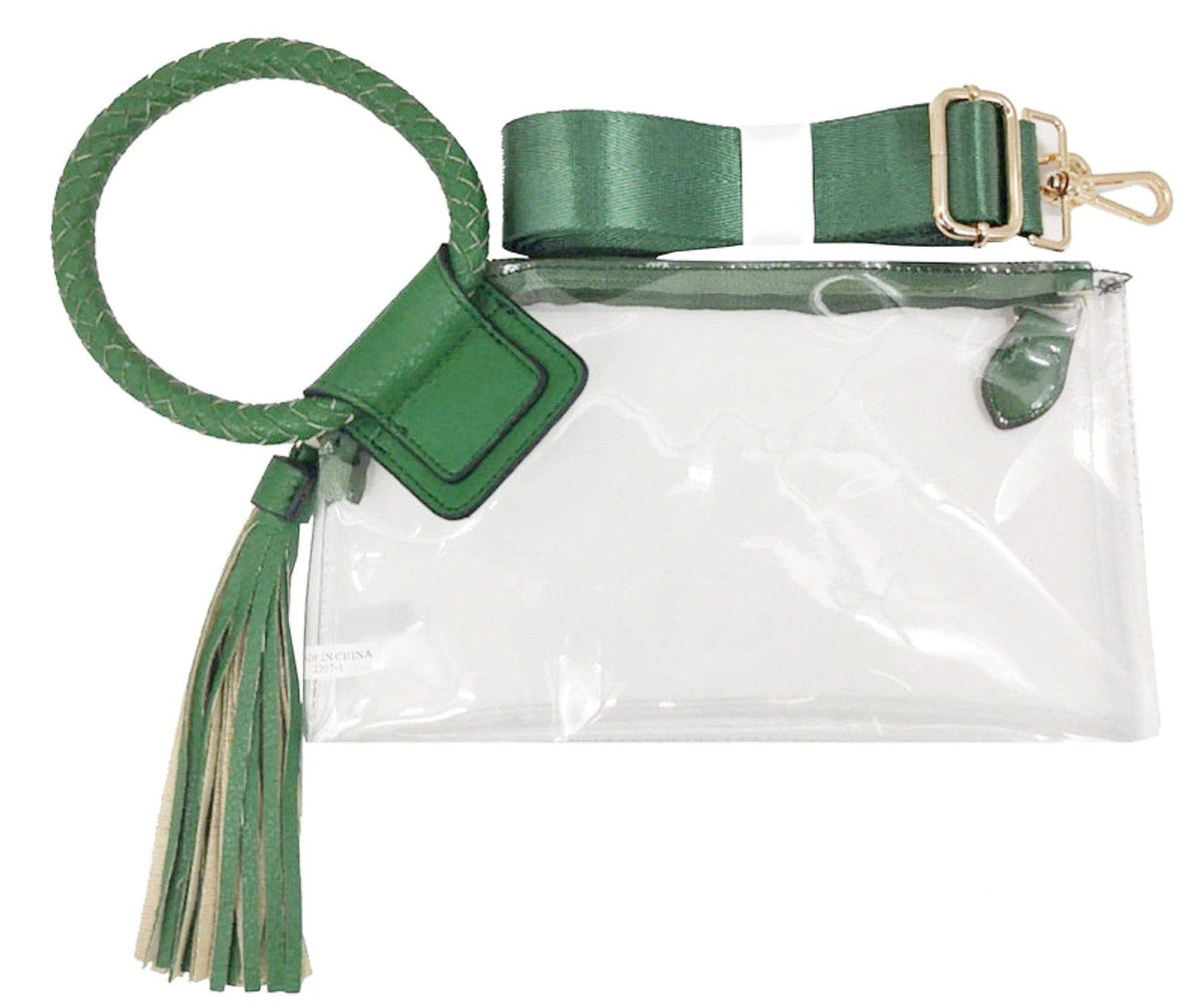 AD205T See Through Clear Cuff Handle Tassel Wristlet Crossbody: Champagne