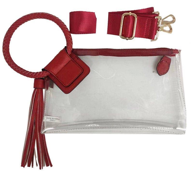 AD205T See Through Clear Cuff Handle Tassel Wristlet Crossbody: Champagne
