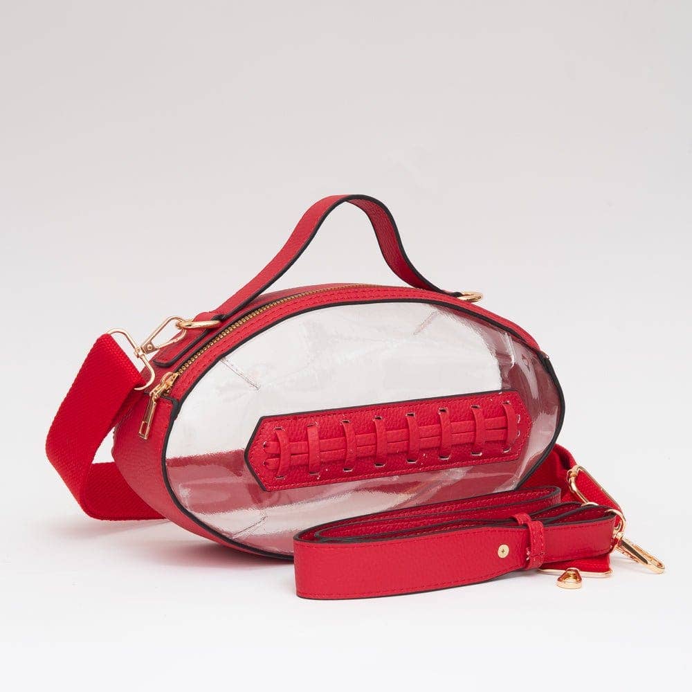 TG10695 Clear Gameday Football Stitch Detail Crossbody Bag: Burgundy