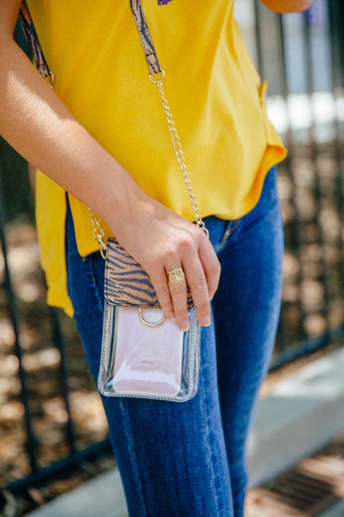 TB28208 Transparent Clear Cell Phone Holder/Crossbody: White Tiger