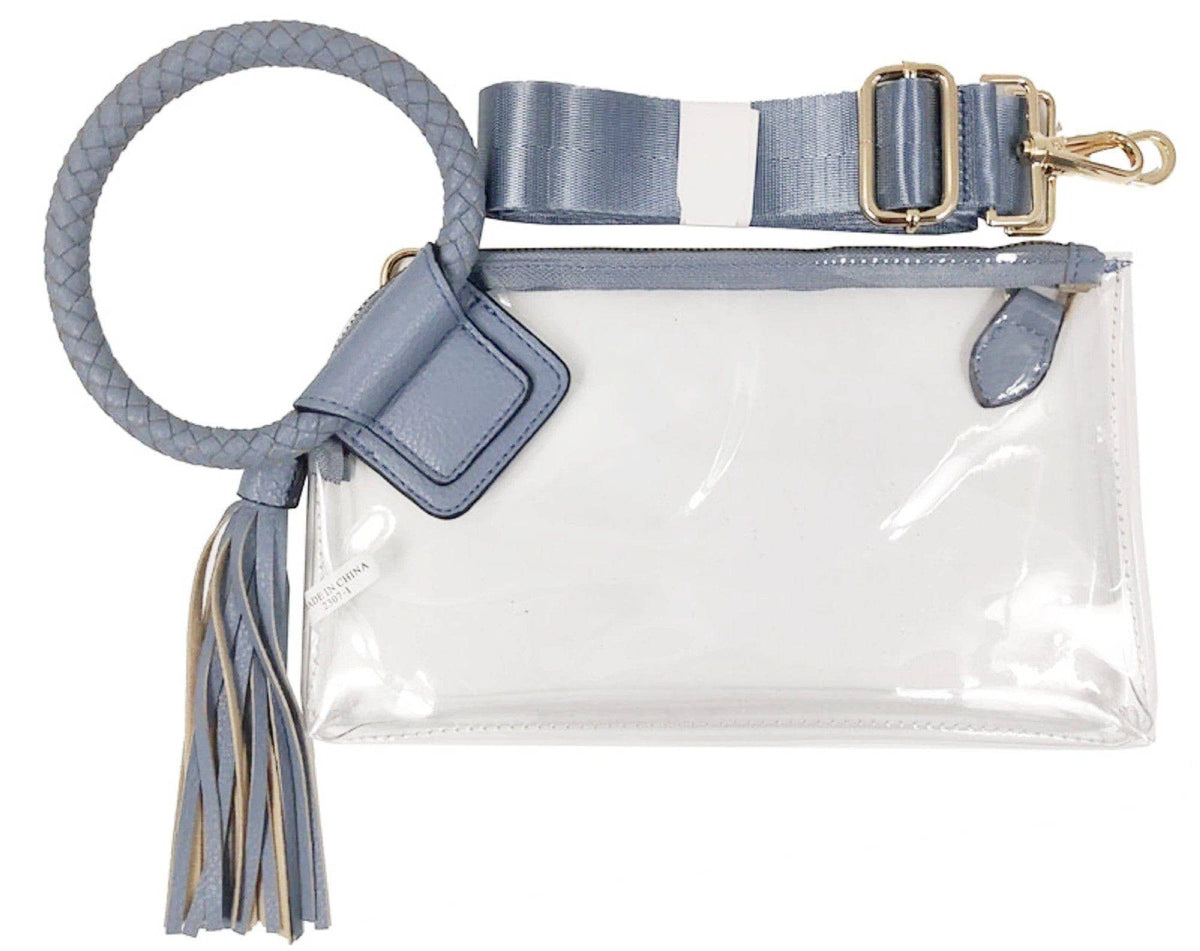 AD205T See Through Clear Cuff Handle Tassel Wristlet Crossbody: Champagne