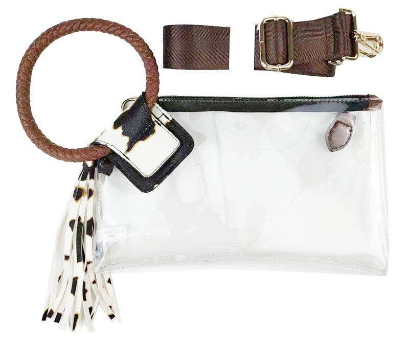 AD205T See Through Clear Cuff Handle Tassel Wristlet Crossbody: Champagne