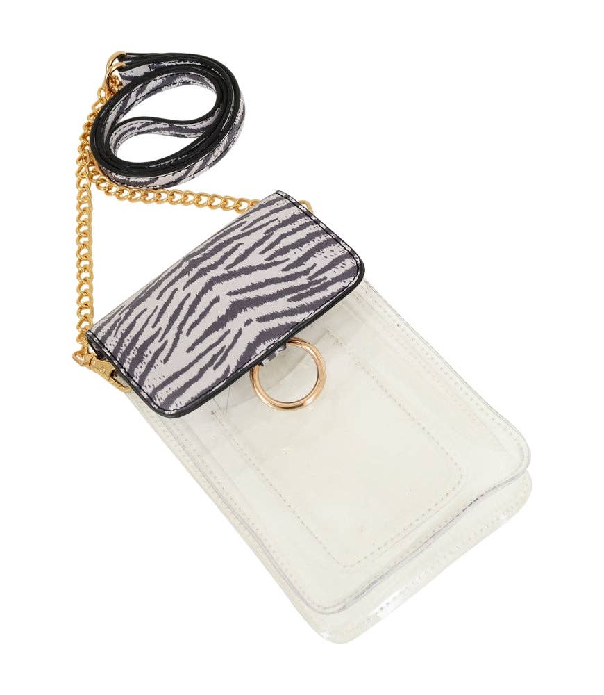 TB28208 Transparent Clear Cell Phone Holder/Crossbody: White Tiger
