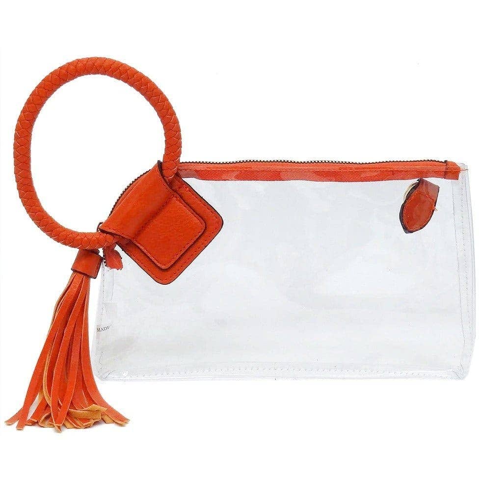 AD205T See Through Clear Cuff Handle Tassel Wristlet Crossbody: Champagne