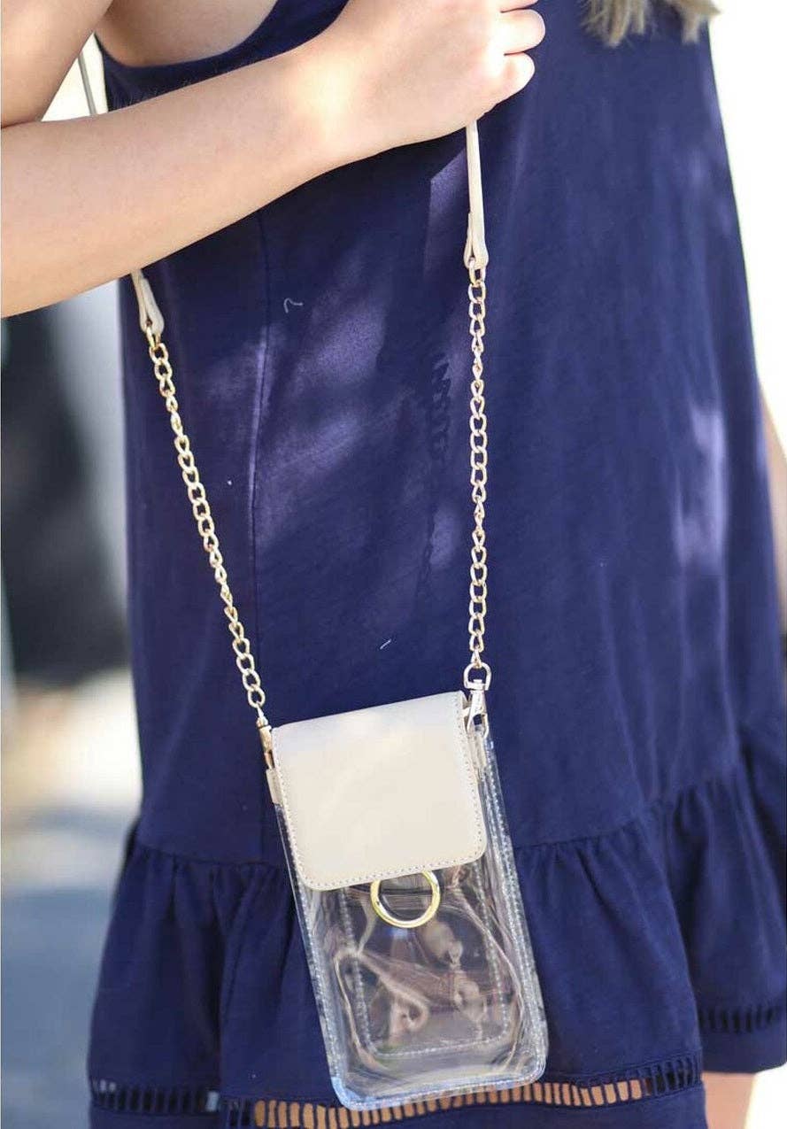 TB28208 Transparent Clear Cell Phone Holder/Crossbody: White Tiger