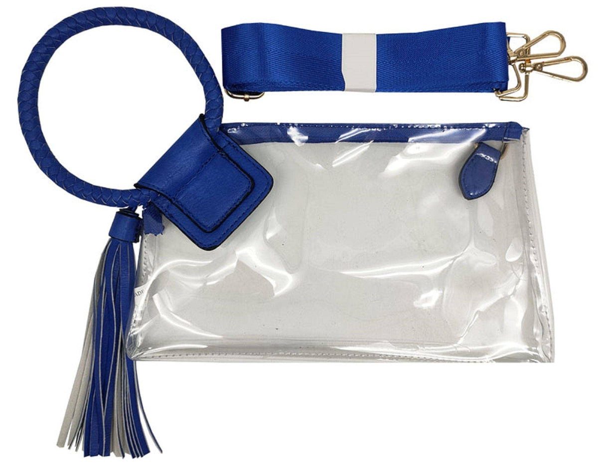 AD205T See Through Clear Cuff Handle Tassel Wristlet Crossbody: Champagne