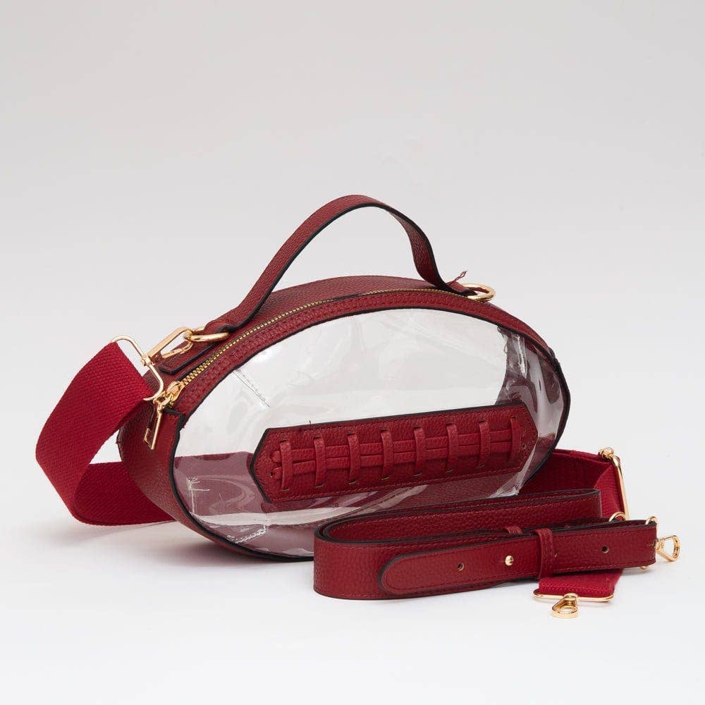 TG10695 Clear Gameday Football Stitch Detail Crossbody Bag: Burgundy