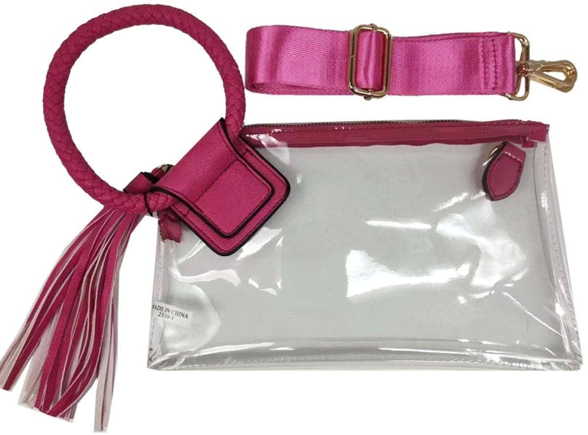 AD205T See Through Clear Cuff Handle Tassel Wristlet Crossbody: Champagne