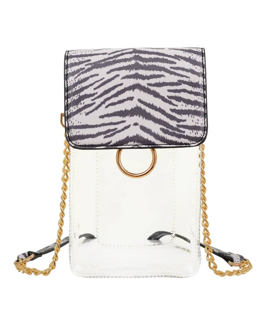 TB28208 Transparent Clear Cell Phone Holder/Crossbody: White Tiger
