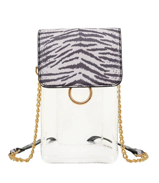 TB28208 Transparent Clear Cell Phone Holder/Crossbody: White Tiger