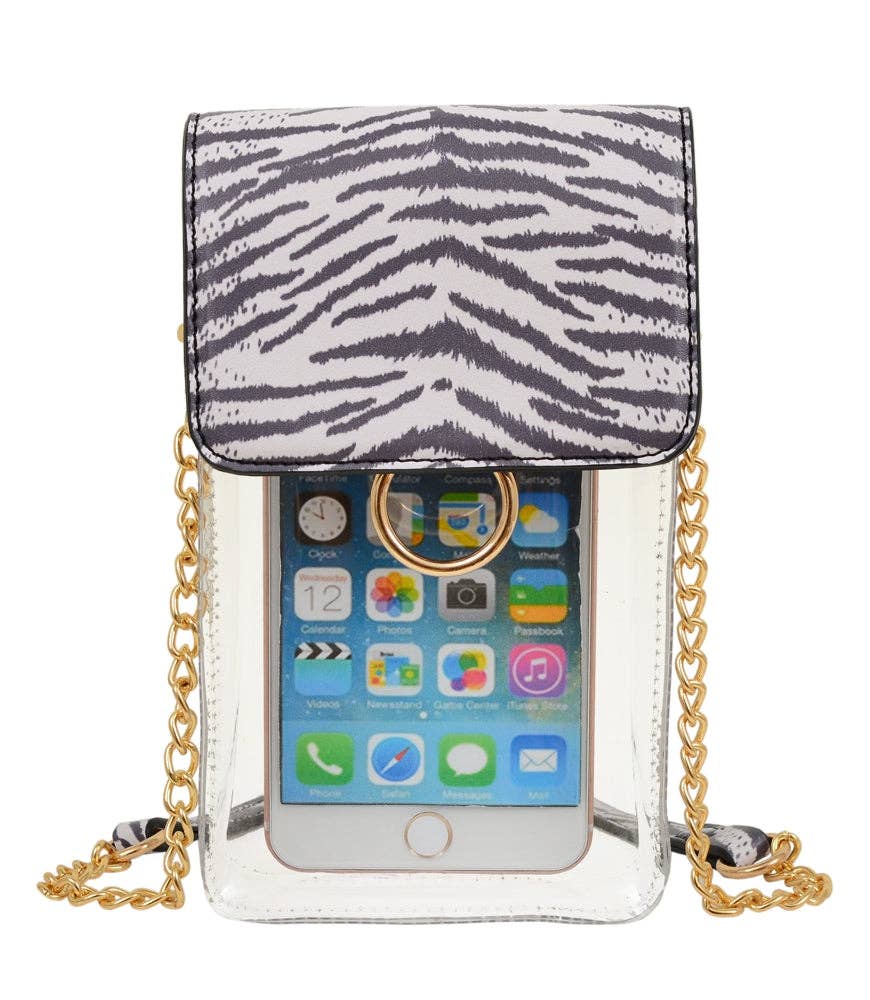 TB28208 Transparent Clear Cell Phone Holder/Crossbody: White Tiger