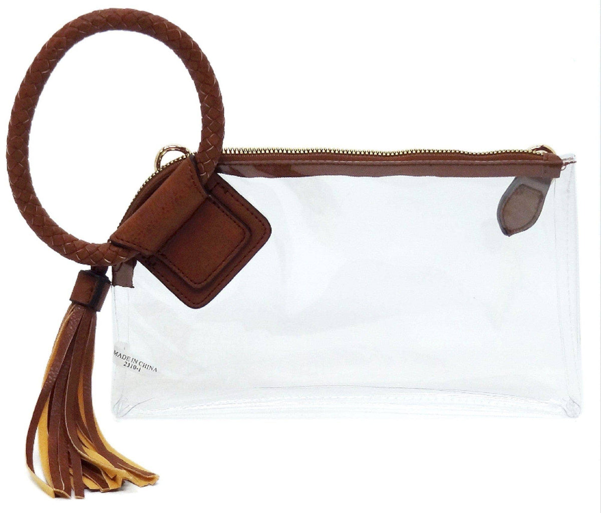 AD205T See Through Clear Cuff Handle Tassel Wristlet Crossbody: Champagne