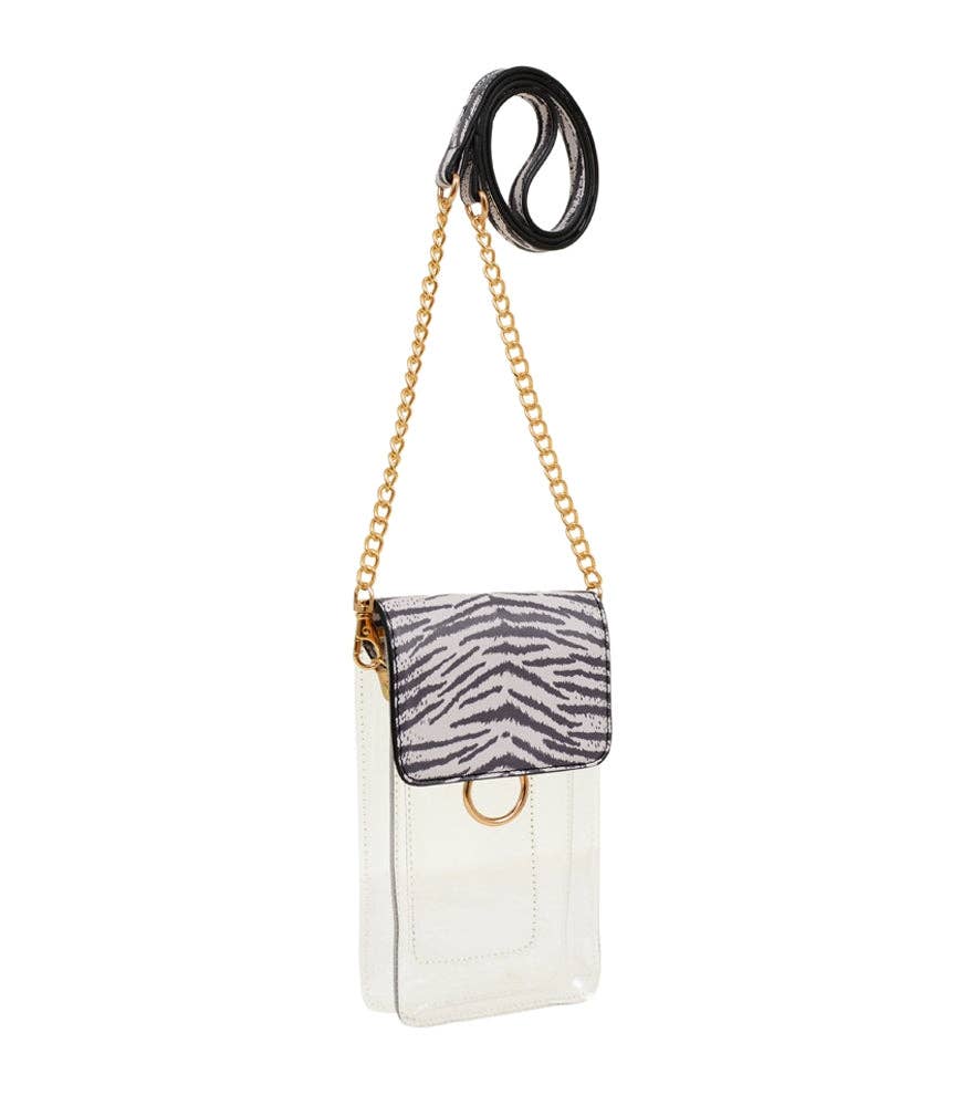 TB28208 Transparent Clear Cell Phone Holder/Crossbody: White Tiger