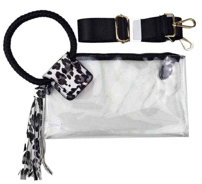AD205T See Through Clear Cuff Handle Tassel Wristlet Crossbody: Champagne