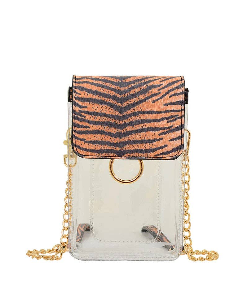 TB28208 Transparent Clear Cell Phone Holder/Crossbody: White Tiger