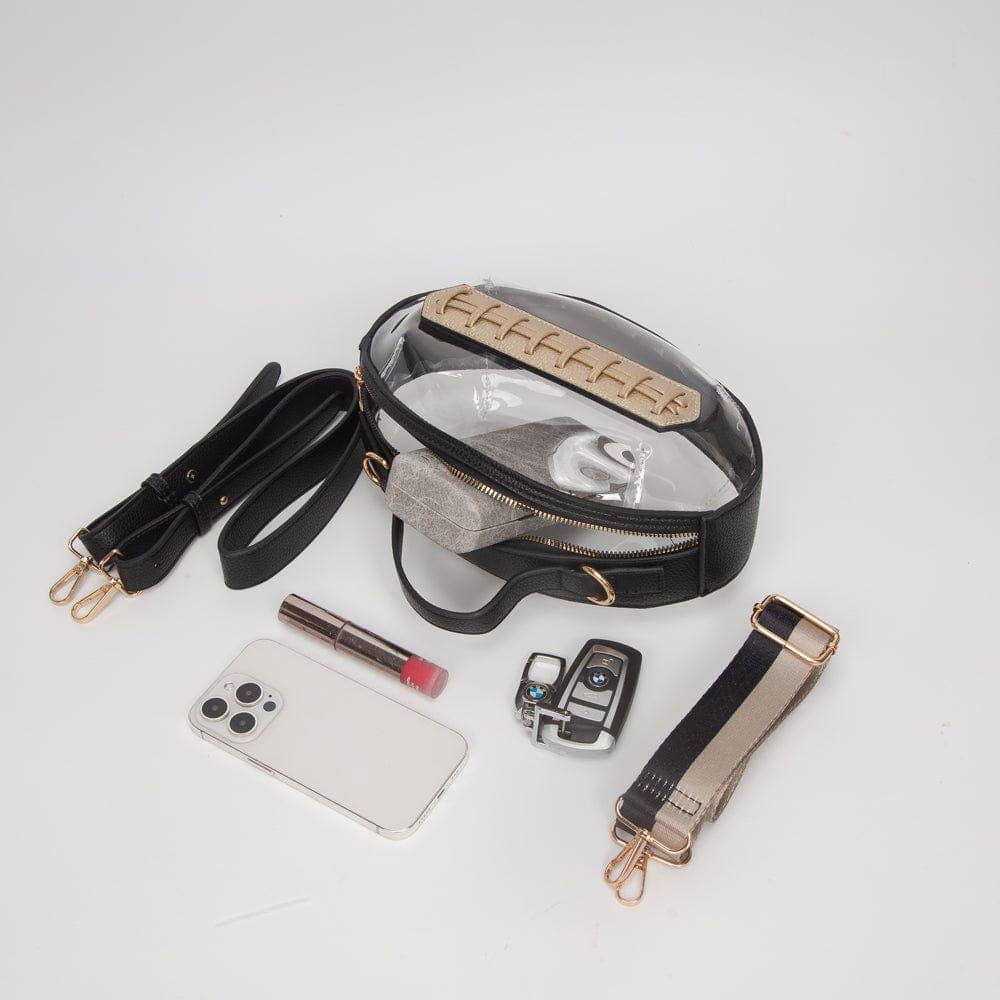 TG10695 Clear Gameday Football Stitch Detail Crossbody Bag: Burgundy