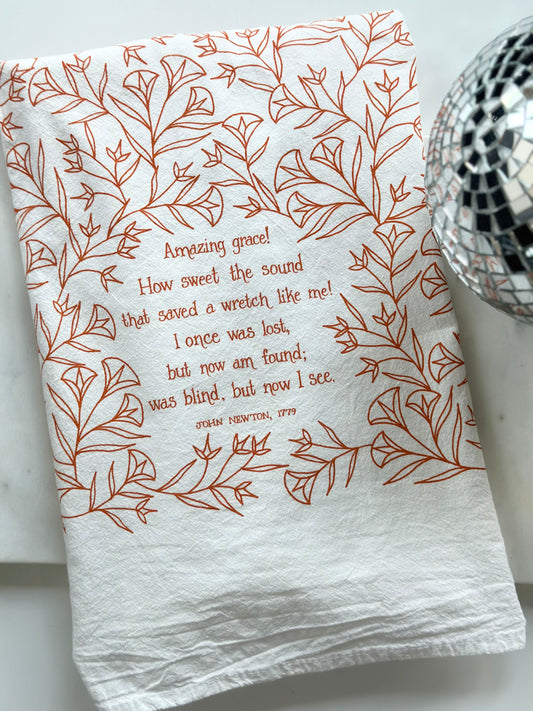 Amazing grace hymn tea towel