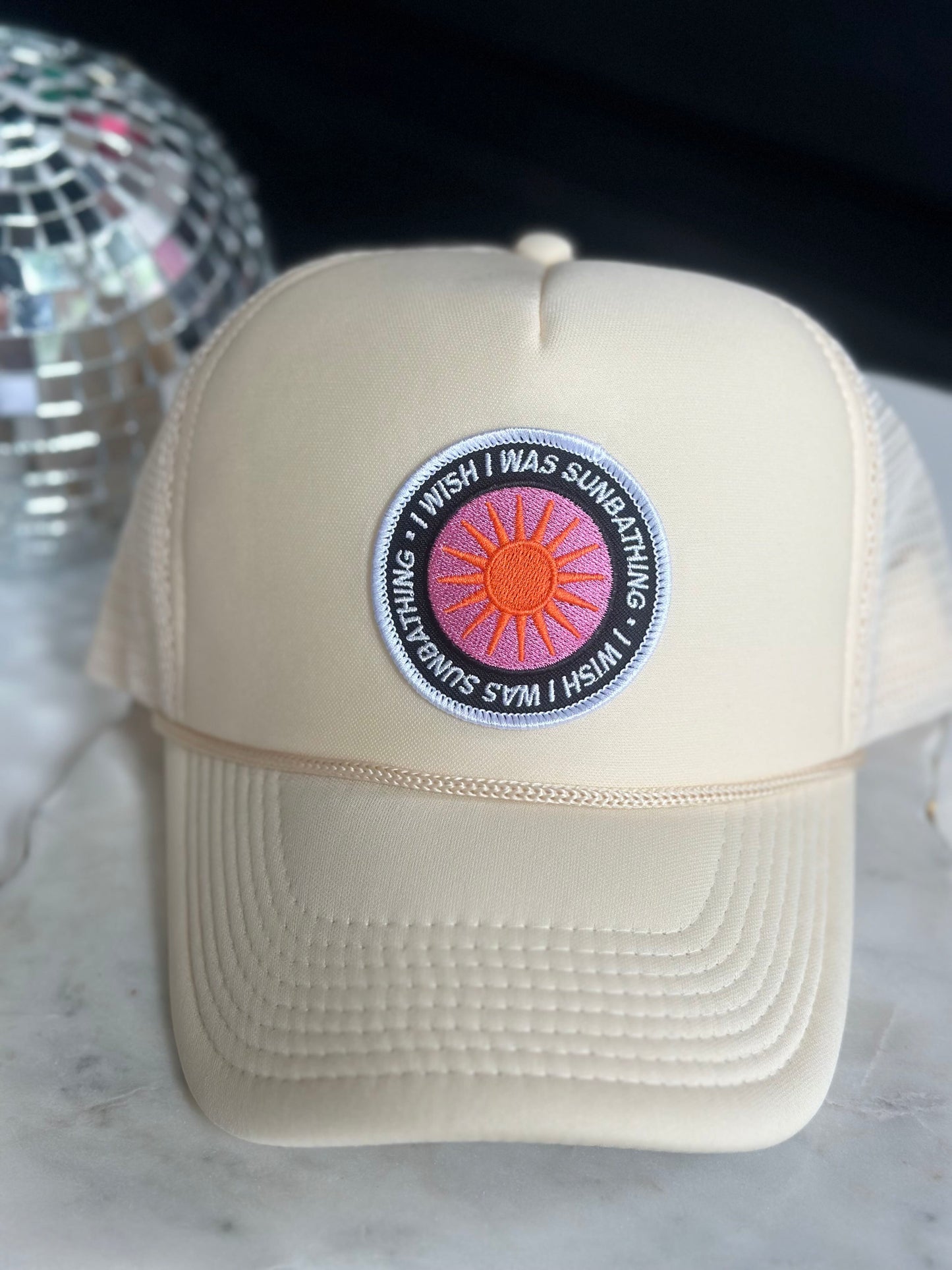 i wish i was sunbathing trucker hat