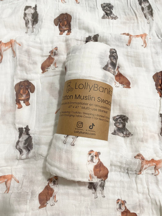 dog print swaddle blanket