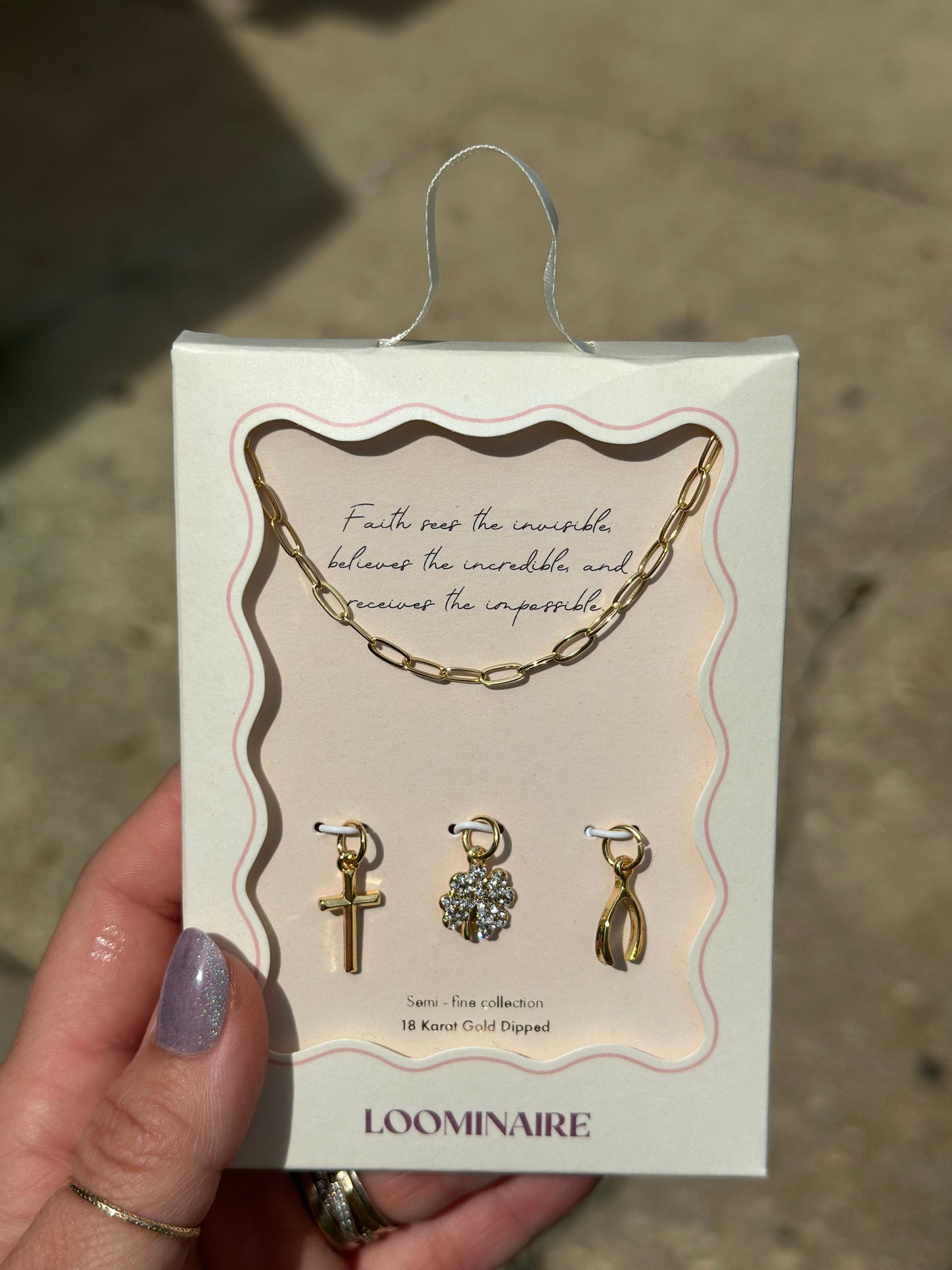 faith sees, believes, recieves charm necklace set