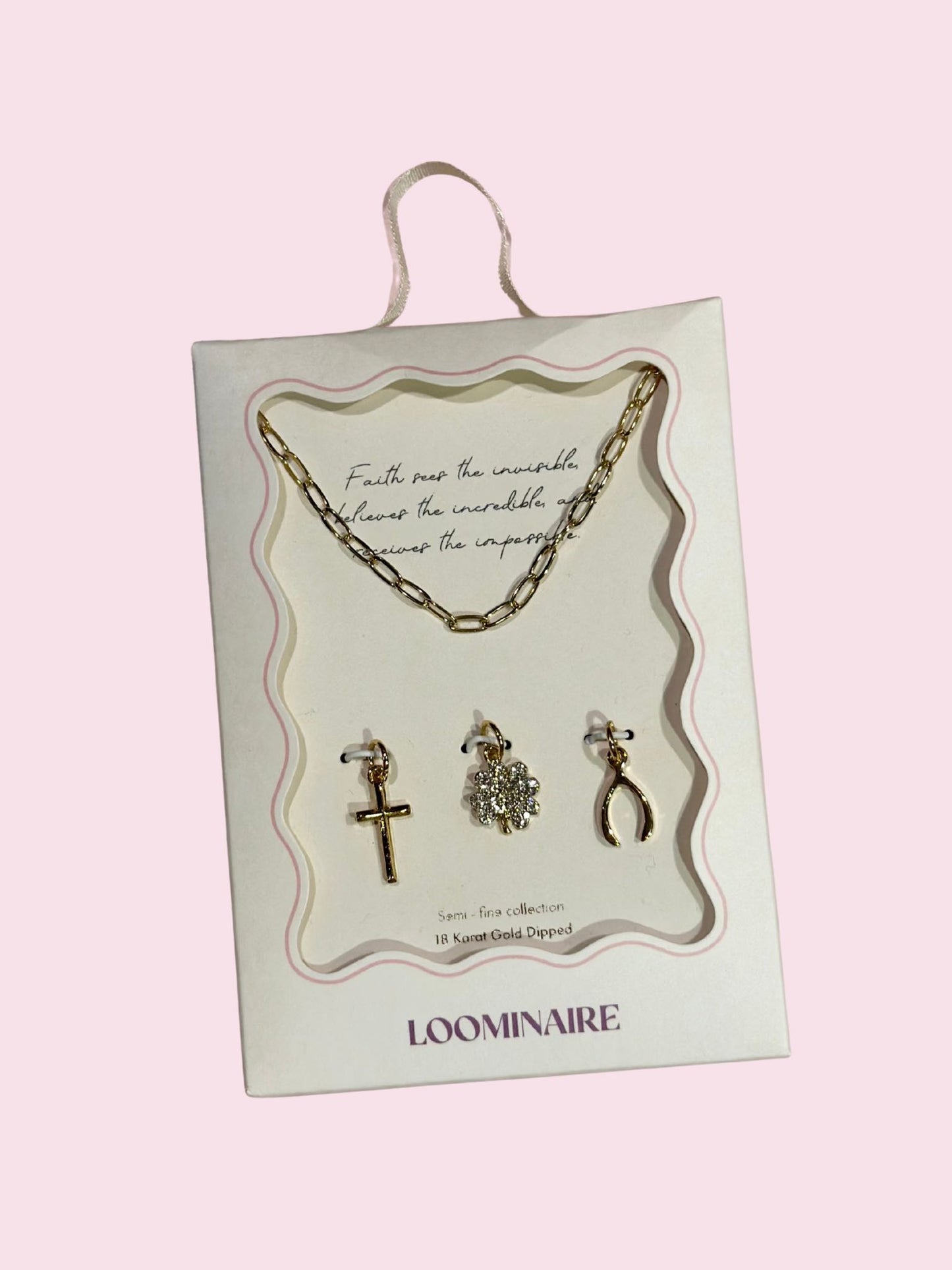 faith sees, believes, recieves charm necklace set