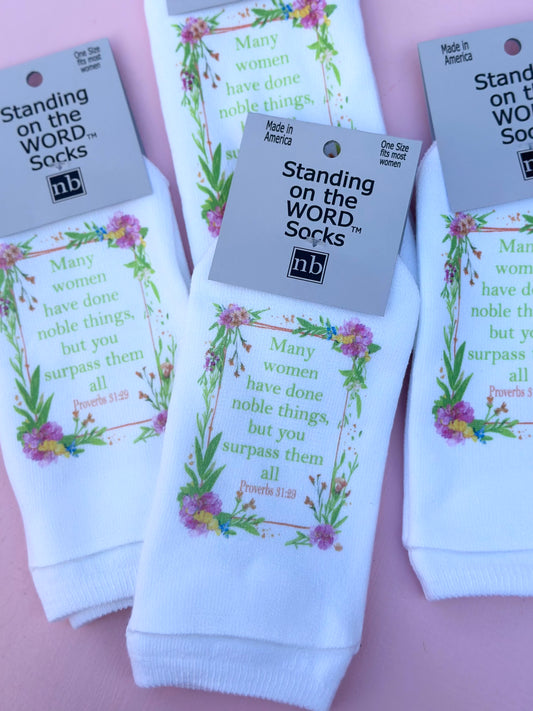 you surpass them all - standing on the word socks