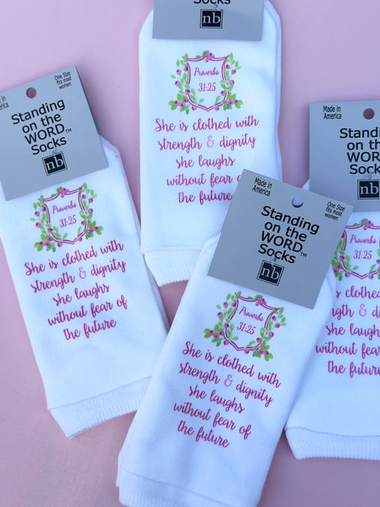 she is clothed with strength - standing on the word socks