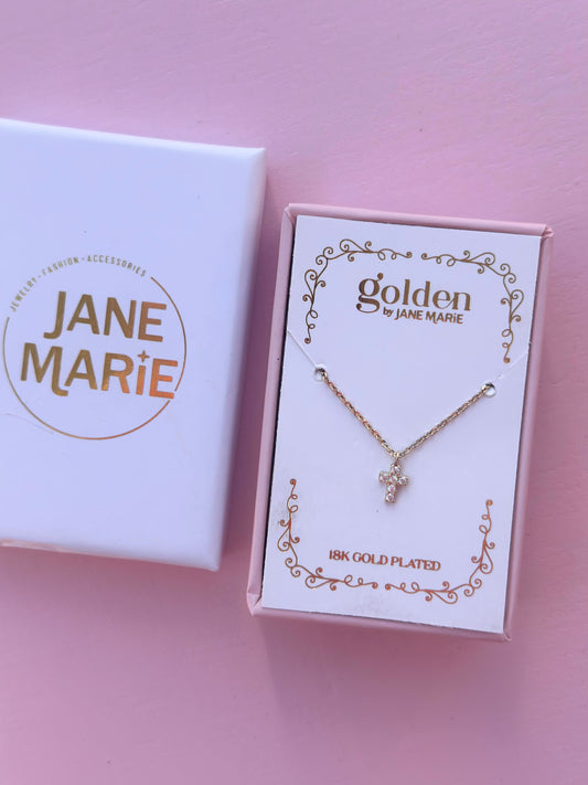 mini crystal cross necklace - 18K gold plated