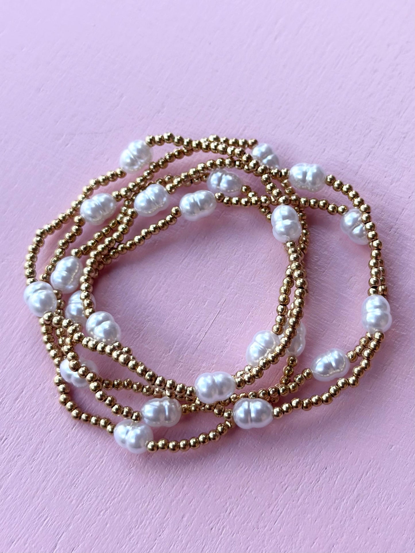 gold and pearl bead stretch bracelet