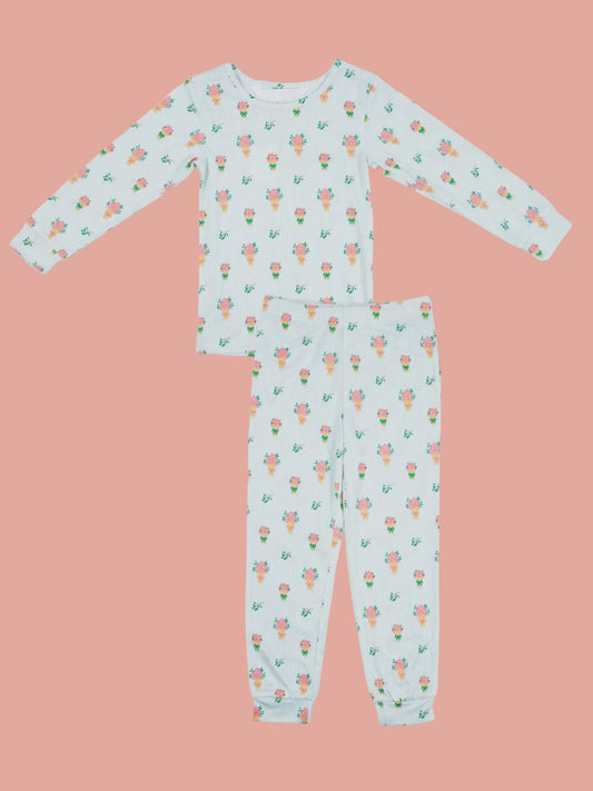 kid's love blooms here long sleeve pajamas
