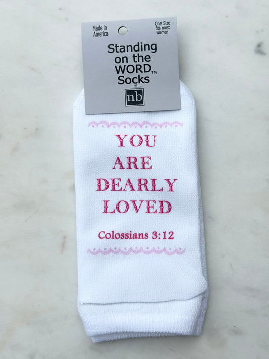 standing on the word socks - you are dearly loved