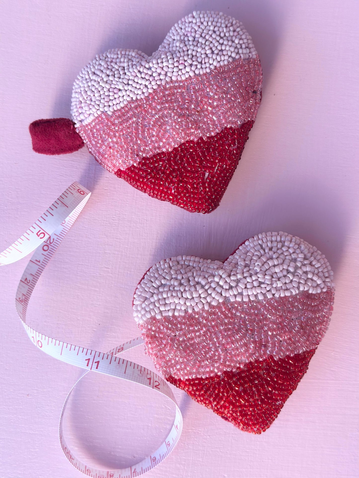 handmade glass beaded heart tape measure