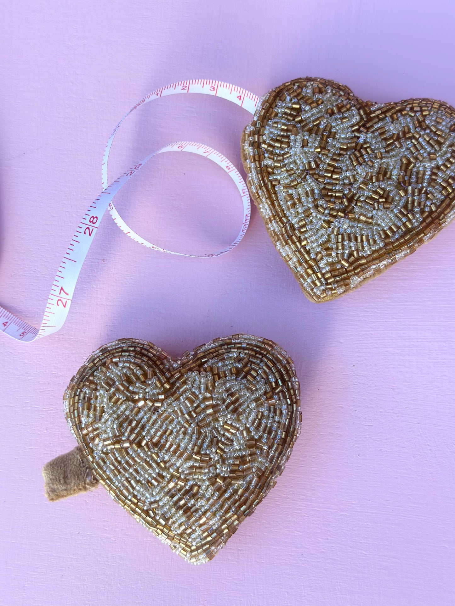 handmade glass beaded heart tape measure