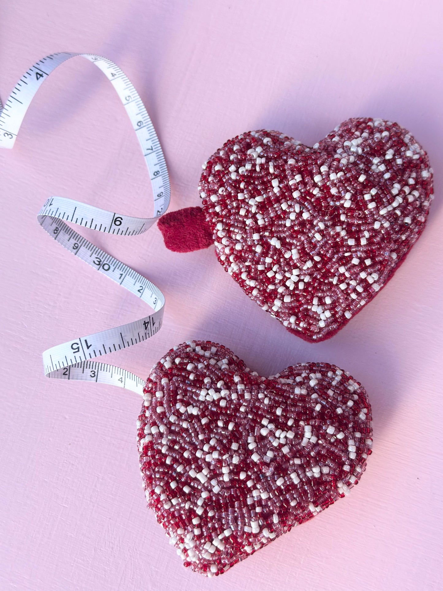 handmade glass beaded heart tape measure