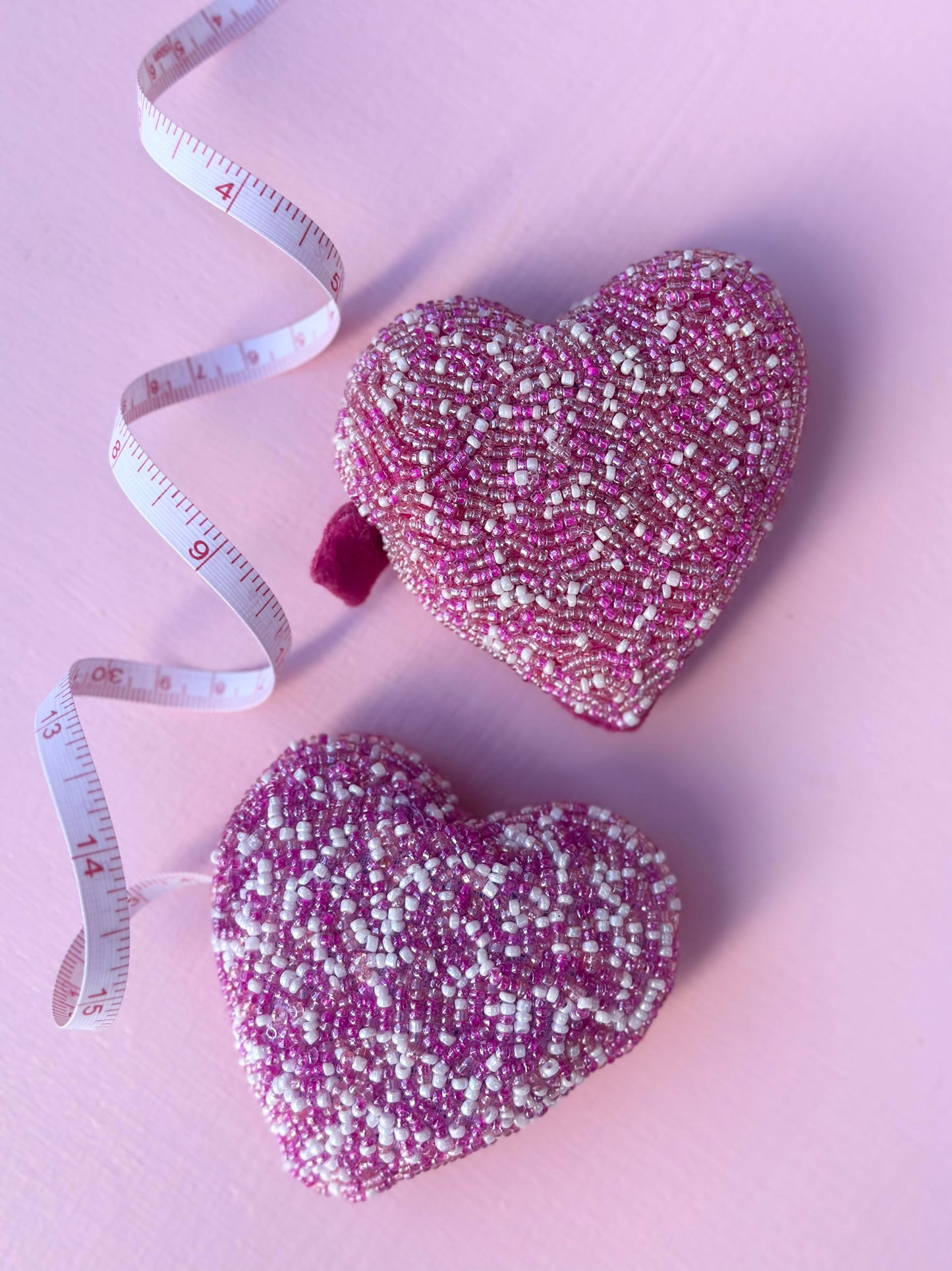 handmade glass beaded heart tape measure