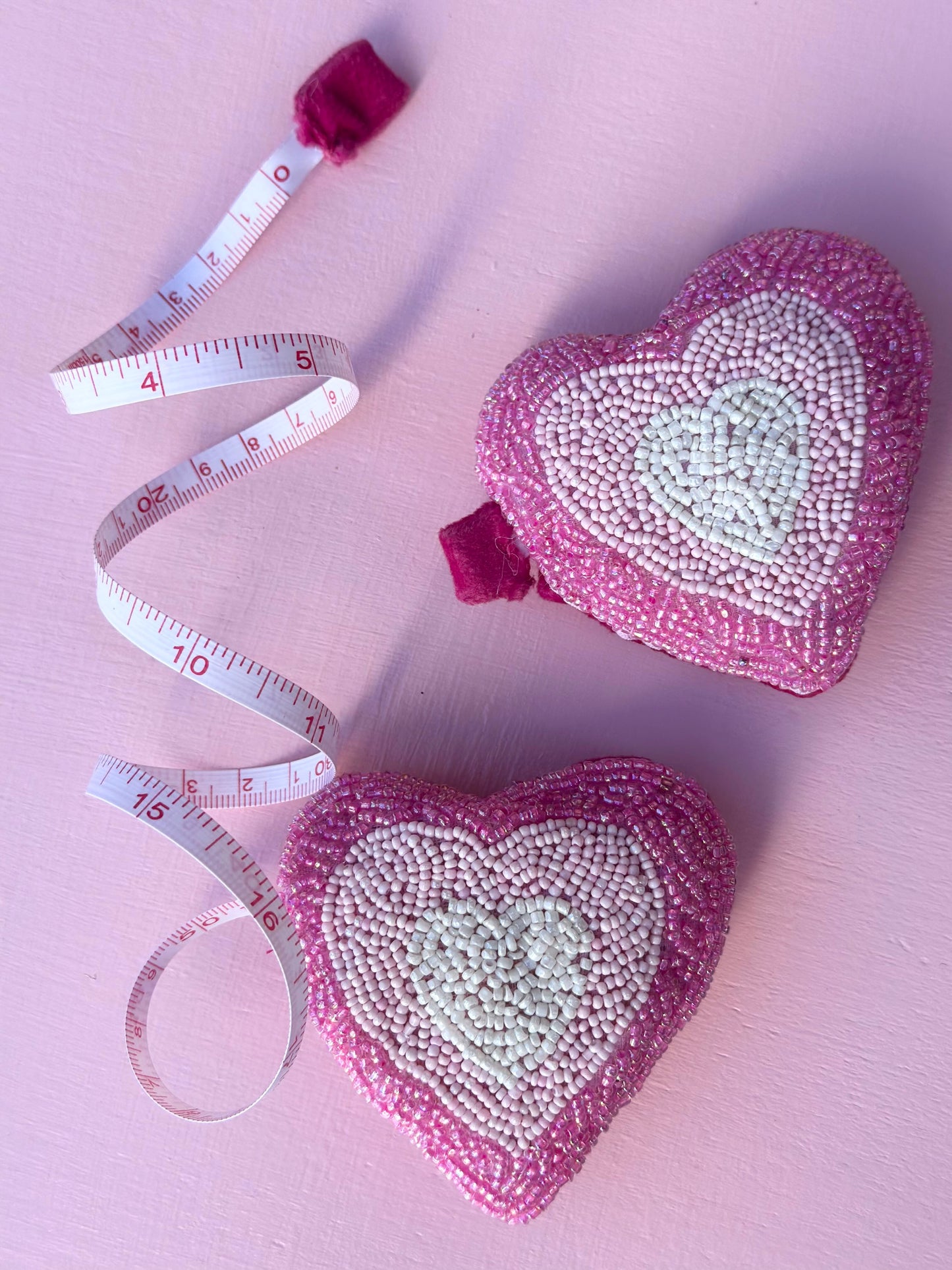 handmade glass beaded heart tape measure