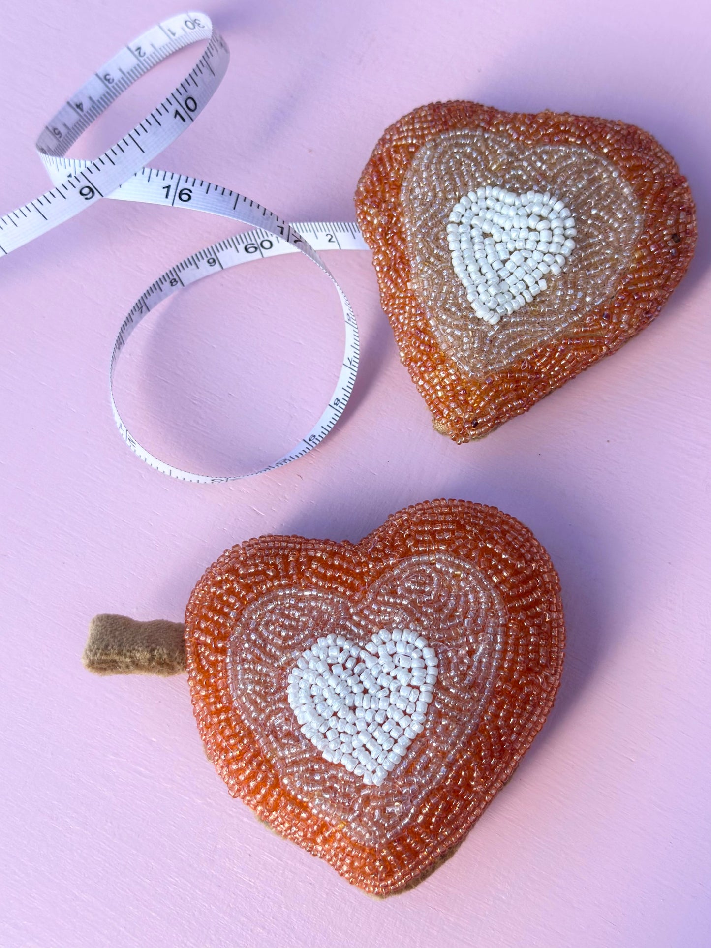 handmade glass beaded heart tape measure