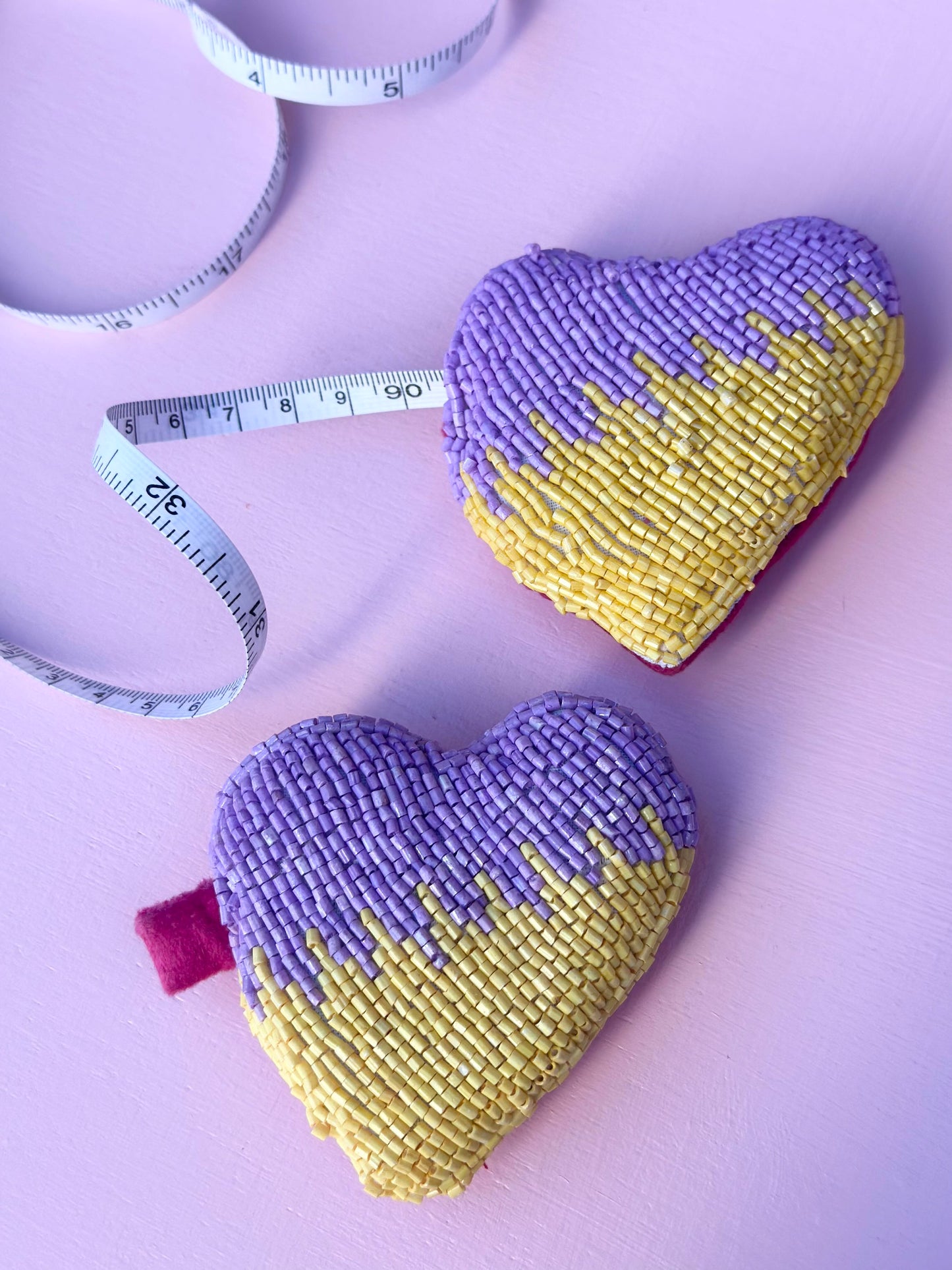 handmade glass beaded heart tape measure