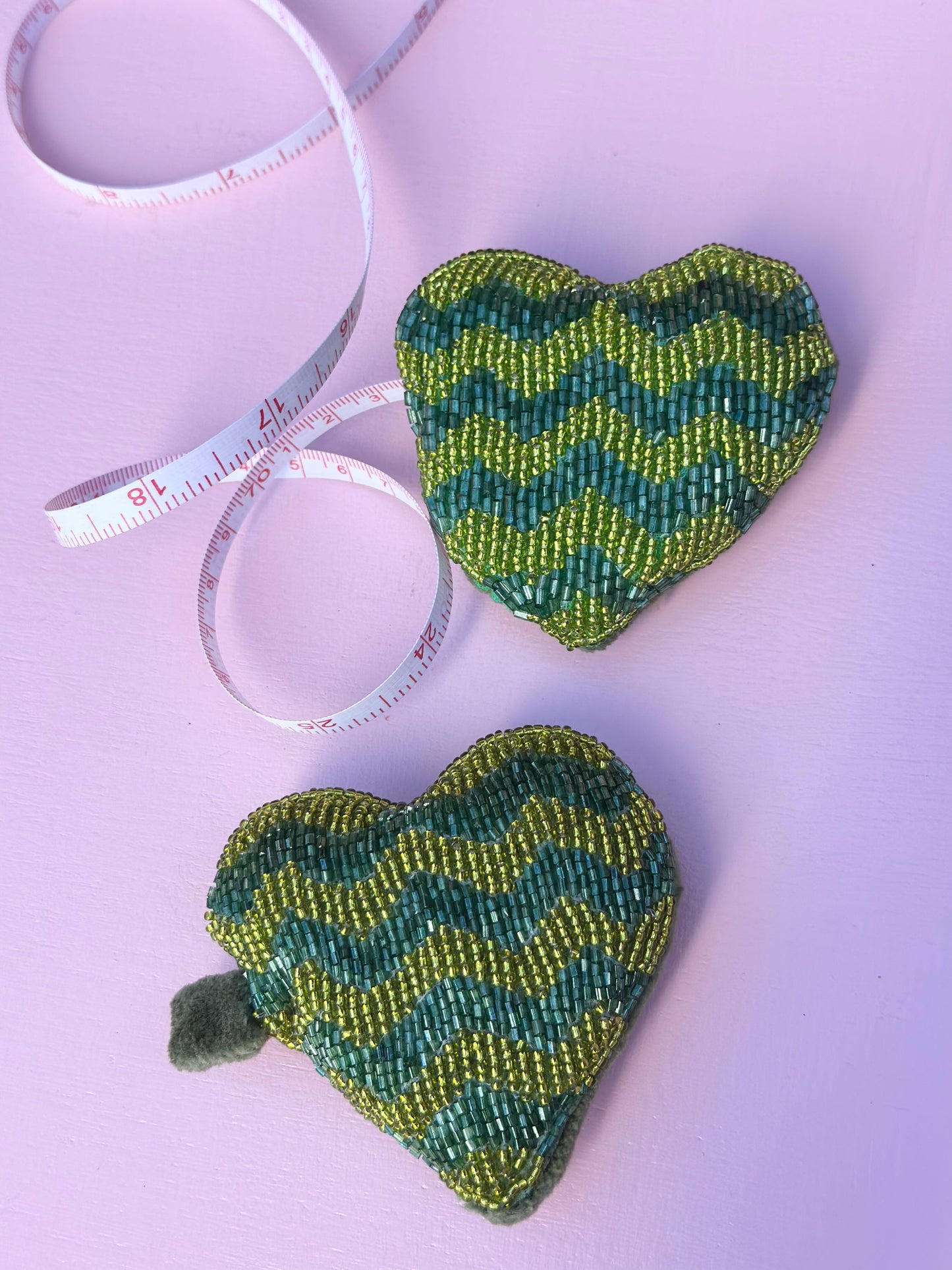 handmade glass beaded heart tape measure