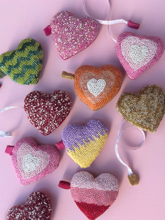handmade glass beaded heart tape measure