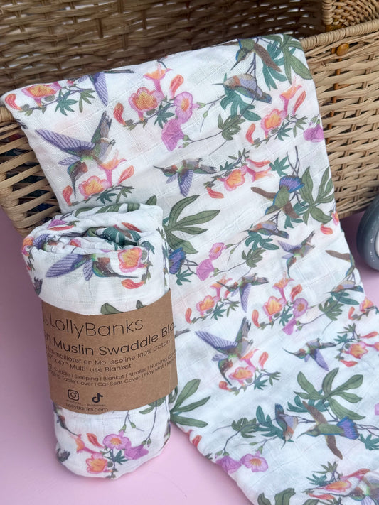 hum along hummingbird baby swaddle blanket