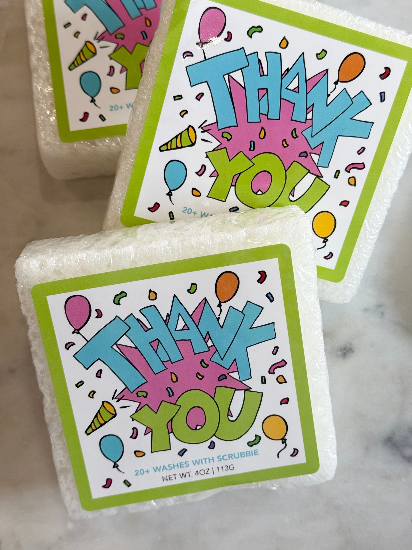 "thank you" soap sponge